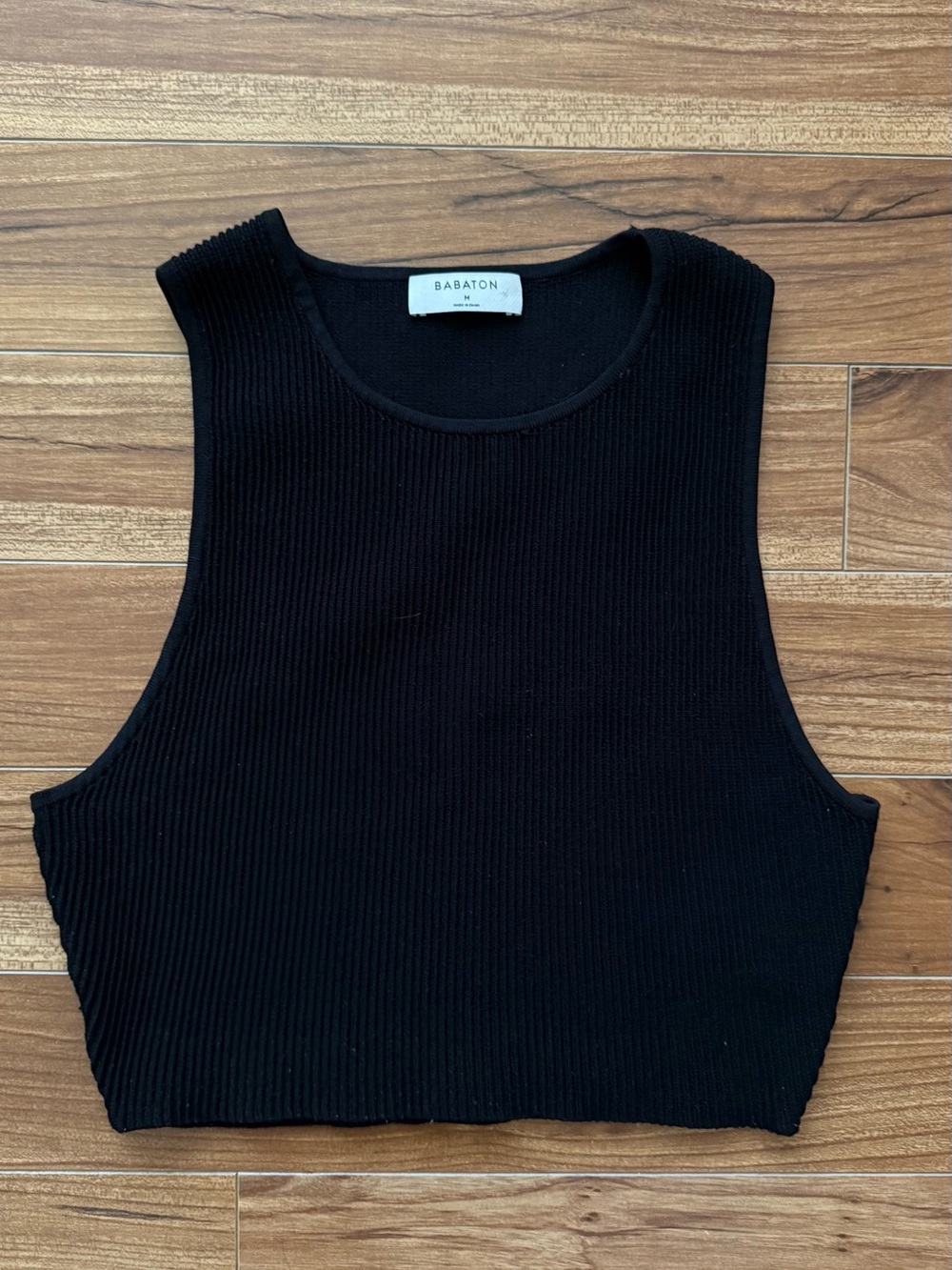 Babaton Ribbed Knit Cropped Tank Top - Black - Size M